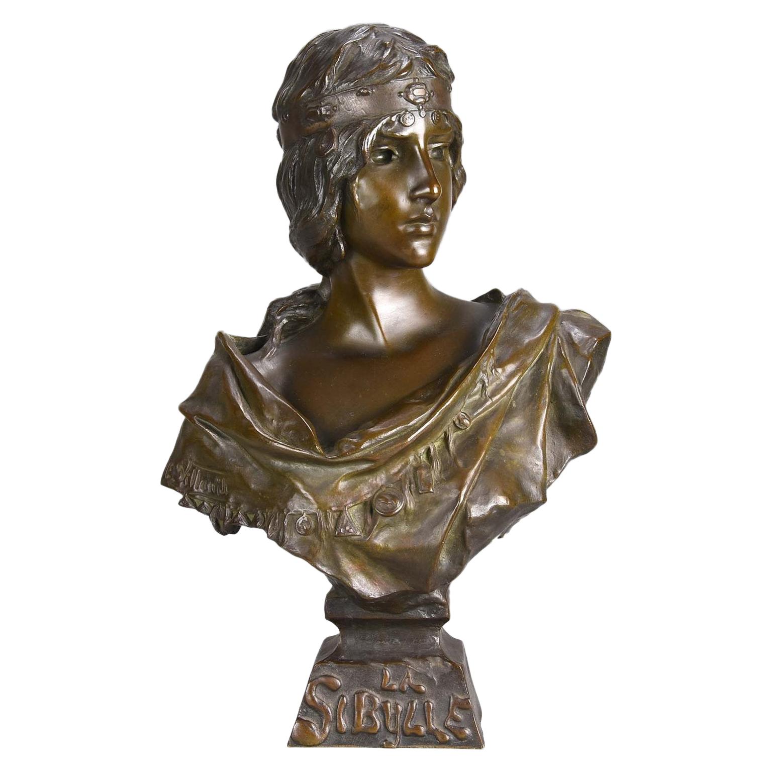 Buste en bronze Art Nouveau Sibylle d'Emmanuel Villanis