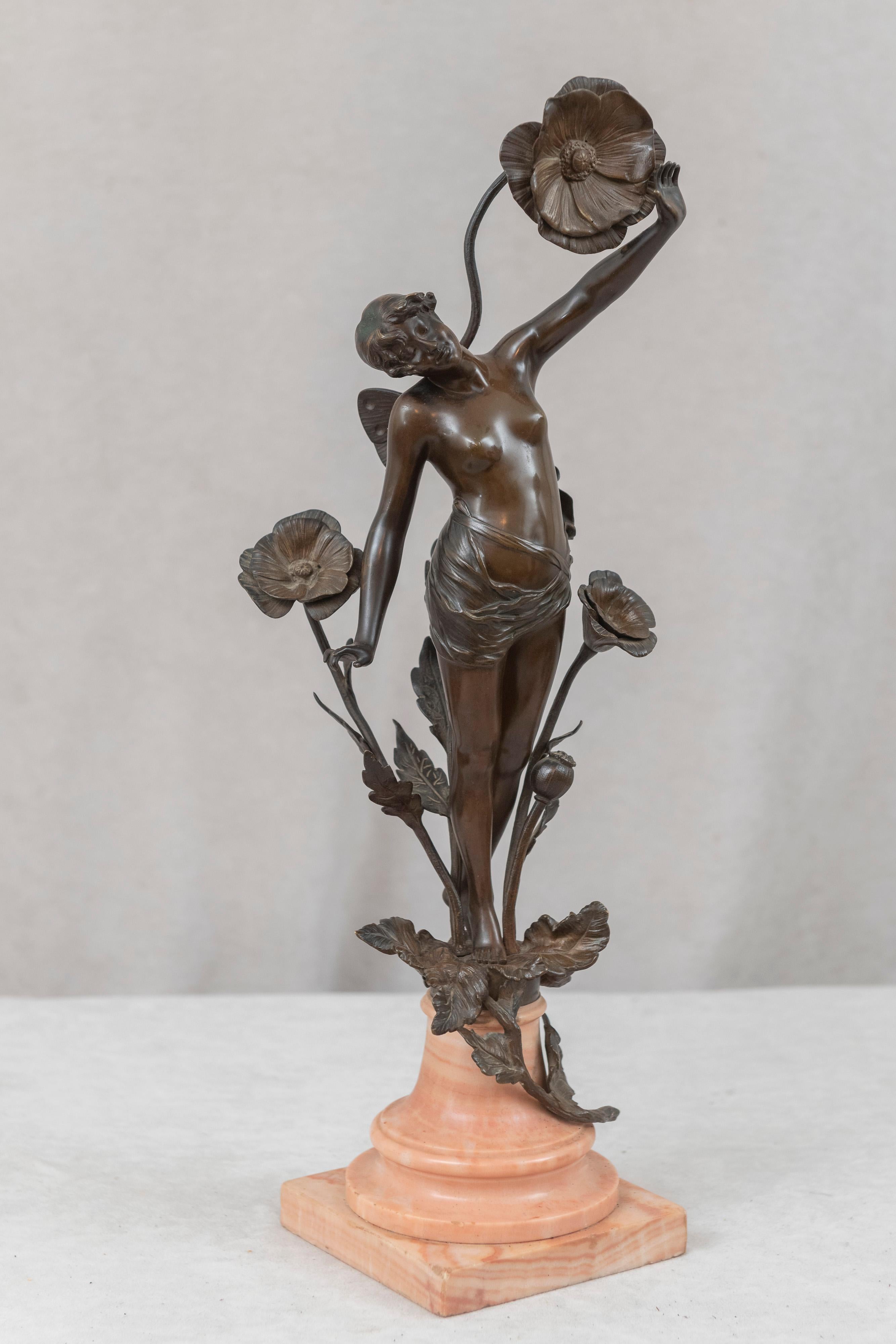  This stunning example of the art nouveau movement was sculpted by one of our favorite artists of the late 19th century Franz Rosse (1858-1900) The partially nude young maiden surrounded by nature and showing butterfly wings is a perfect art nouveau