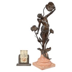 Art Nouveau Bronze, Butterfly Girl, "F. Rosse '90, Peach Marble Base