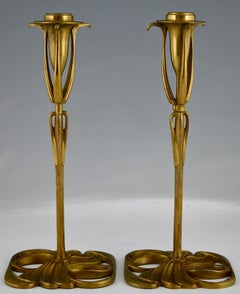 Candeleros Art Nouveau de bronce con diseño floral de Georges De Feure, 1900