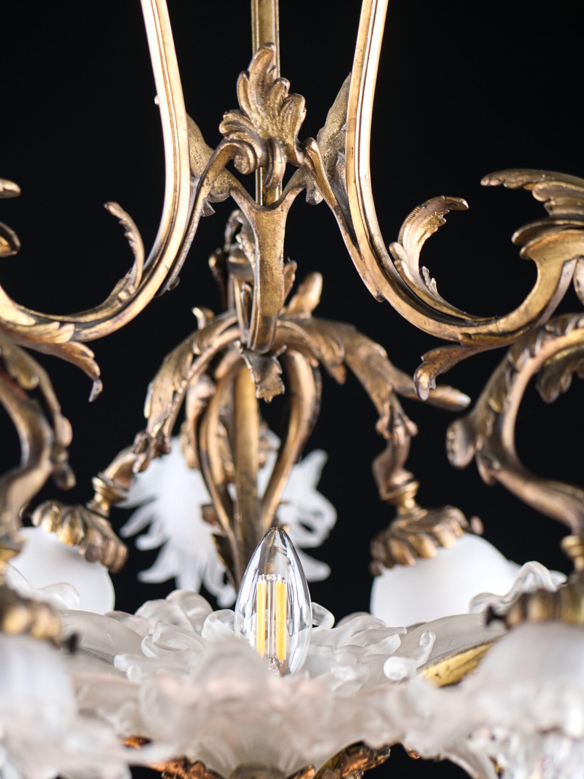 French Art Nouveau bronze chandelier For Sale