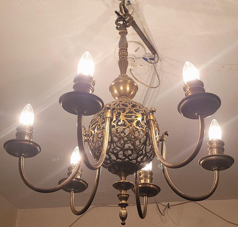 Art Nouveau Bronze Chandelier & Wall Light Set For Sale 4