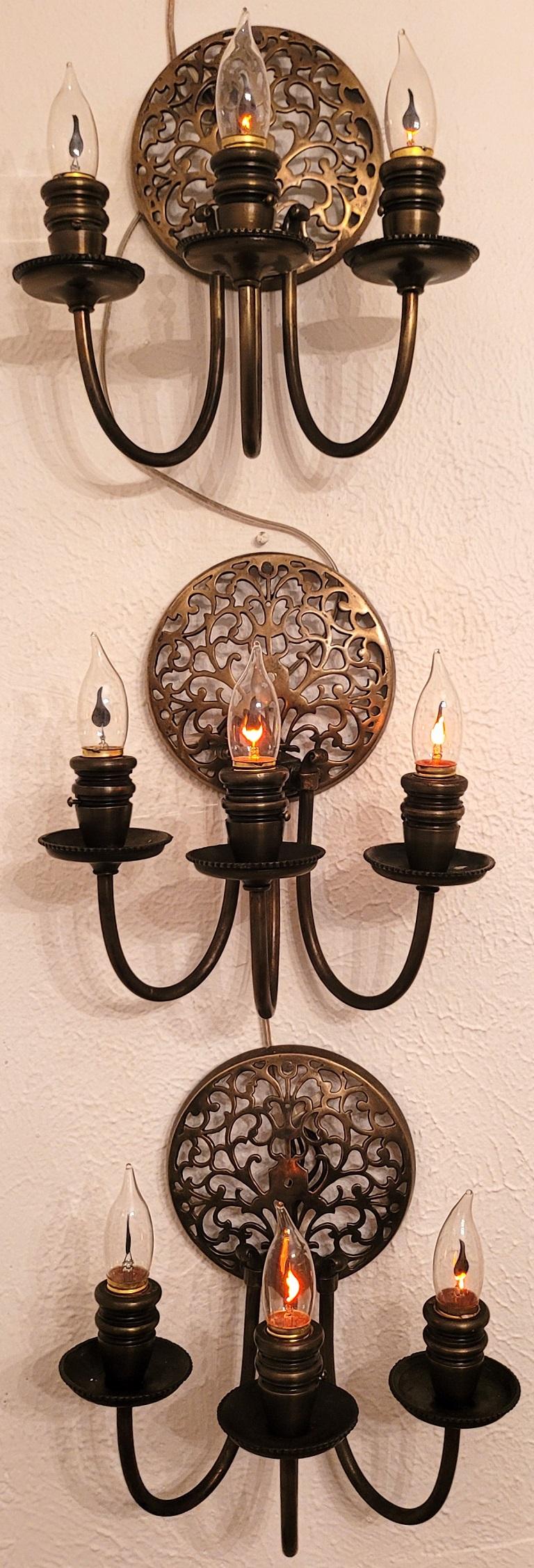 Art Nouveau Bronze Chandelier & Wall Light Set For Sale 6