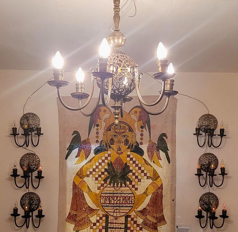 Art Nouveau Bronze Chandelier & Wall Light Set For Sale 8