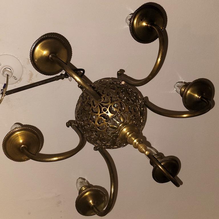 Art Nouveau Bronze Chandelier & Wall Light Set For Sale 1