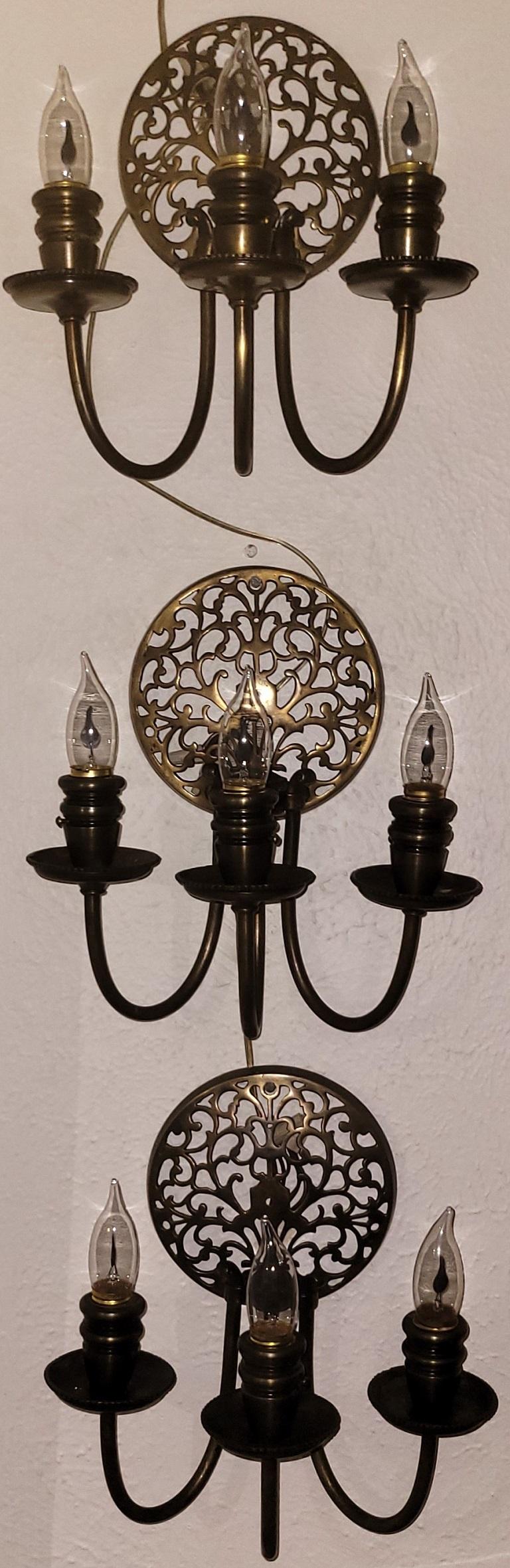 Art Nouveau Bronze Chandelier & Wall Light Set For Sale 3