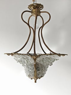 Art Nouveau Bronze Chandelier with Murano glass flowers, France 1900s