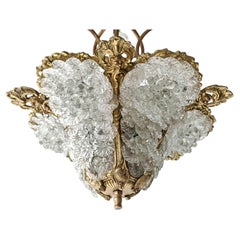 Art Nouveau Bronze Chandelier with Murano glass flowers, France 1900s