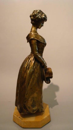 Art Nouveau Bronze "Elegant Lady" Sculpture by Georges Van der Straeten