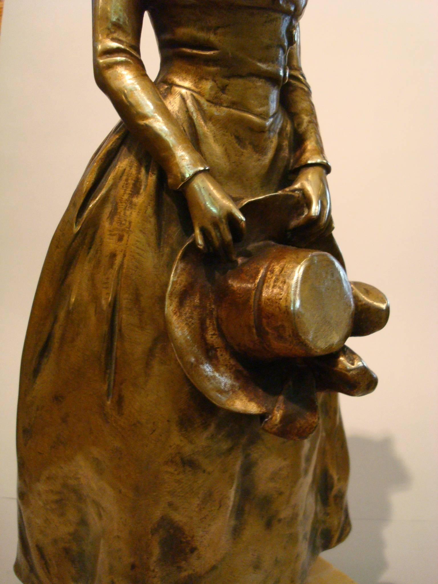 Art nouveau-Stil Bronze „Elegant Lady“ von Georges Van der Straeten (Belgisch) im Angebot