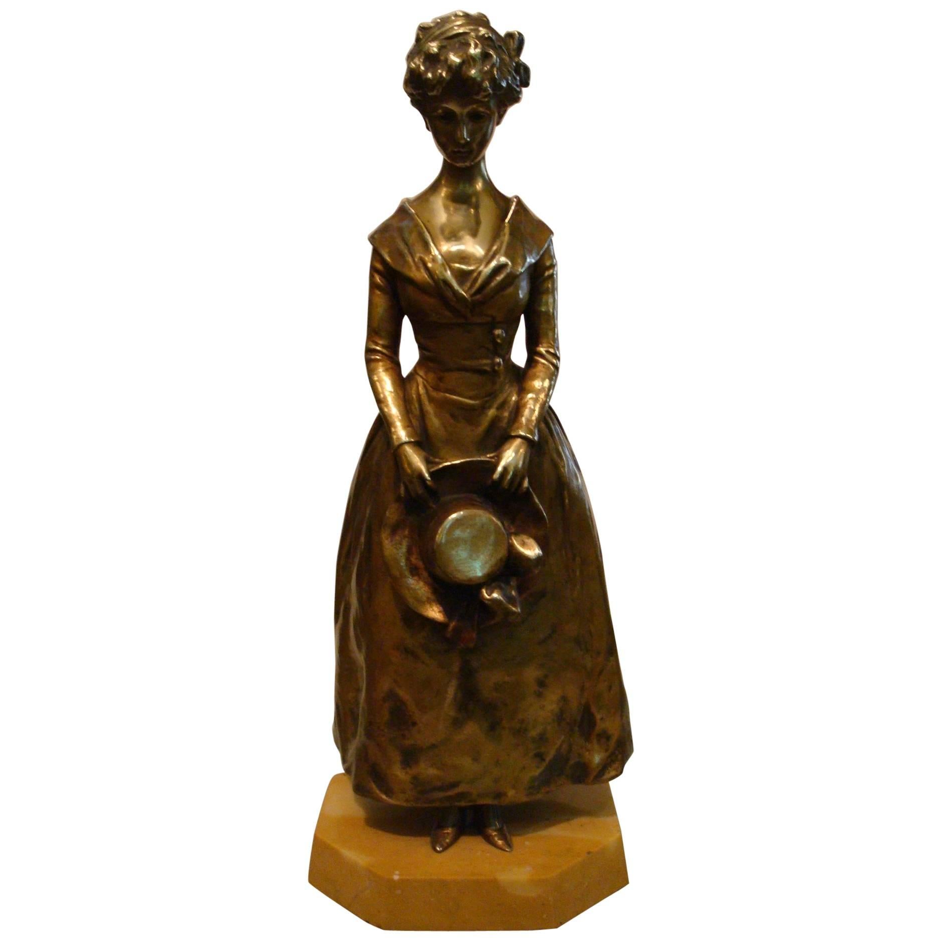 Bronzo Art Nouveau "Elegant Lady" di Georges Van der Straeten