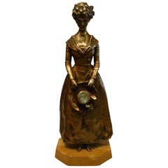 Art Nouveau Bronze "Elegant Lady" Sculpture by Georges Van der Straeten