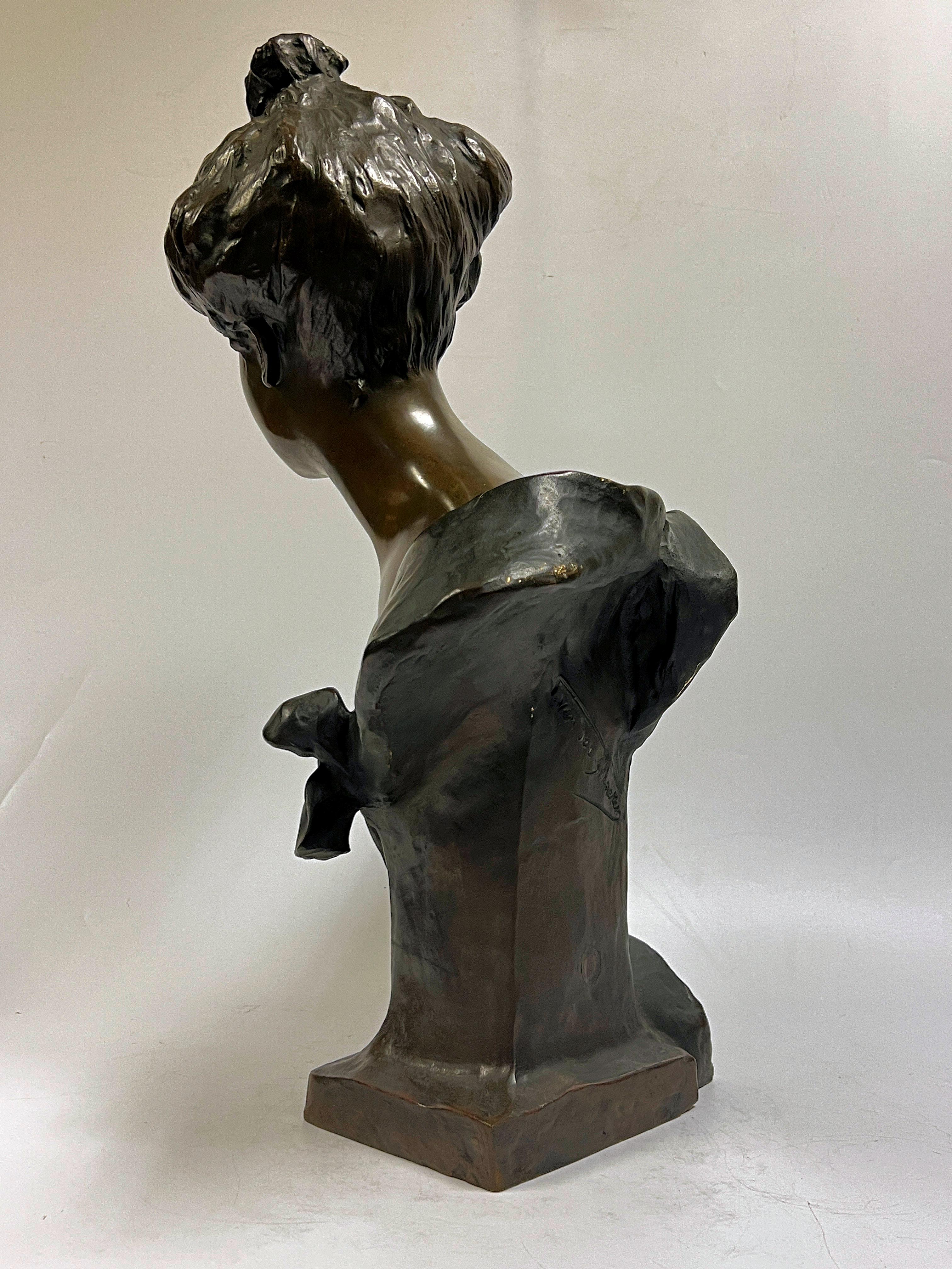 Art Nouveau Bronze Female Bust by George van der Straeten (1856-1928) For Sale 2