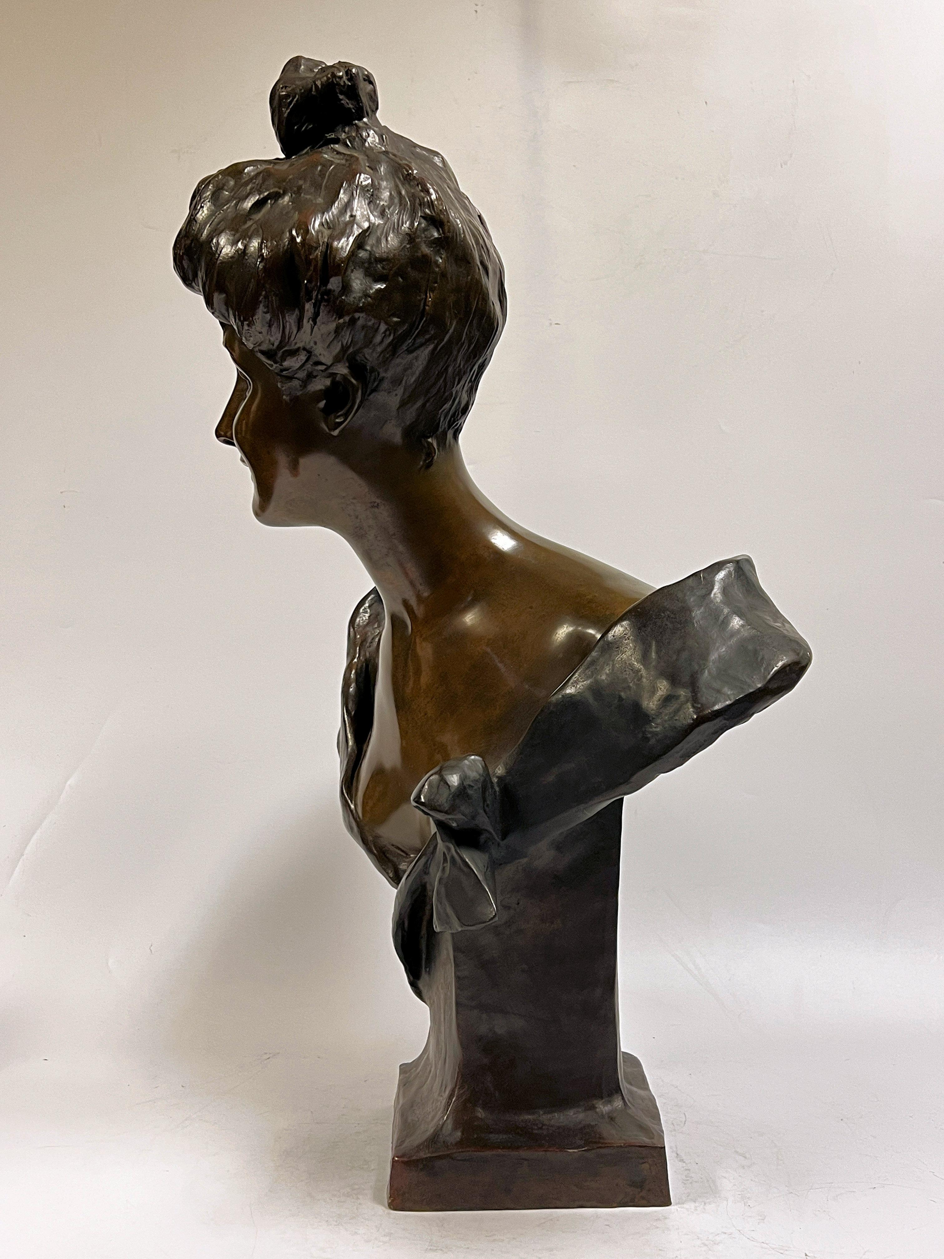 Art Nouveau Bronze Female Bust by George van der Straeten (1856-1928) For Sale 3