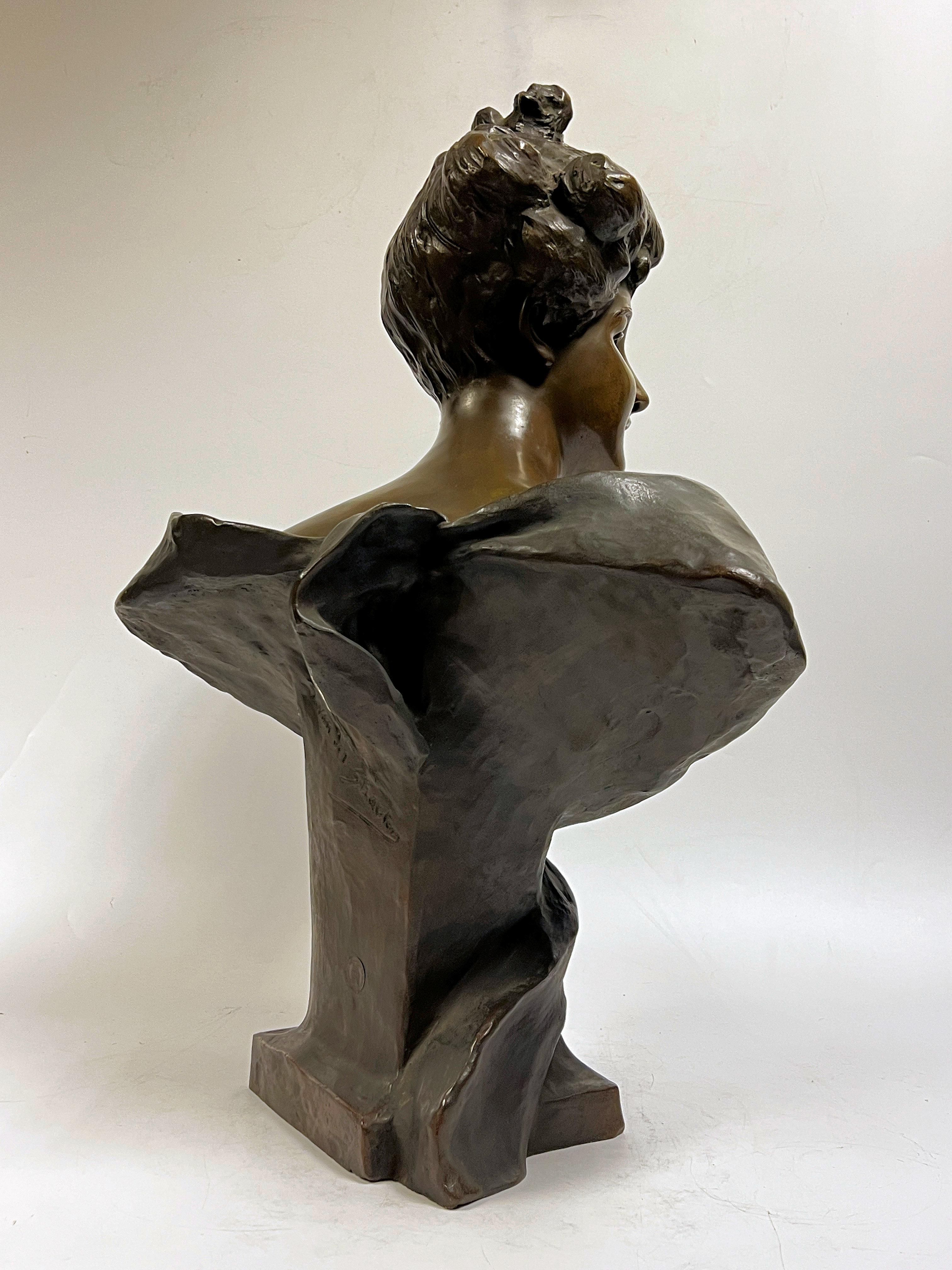 19th Century Art Nouveau Bronze Female Bust by George van der Straeten (1856-1928) For Sale