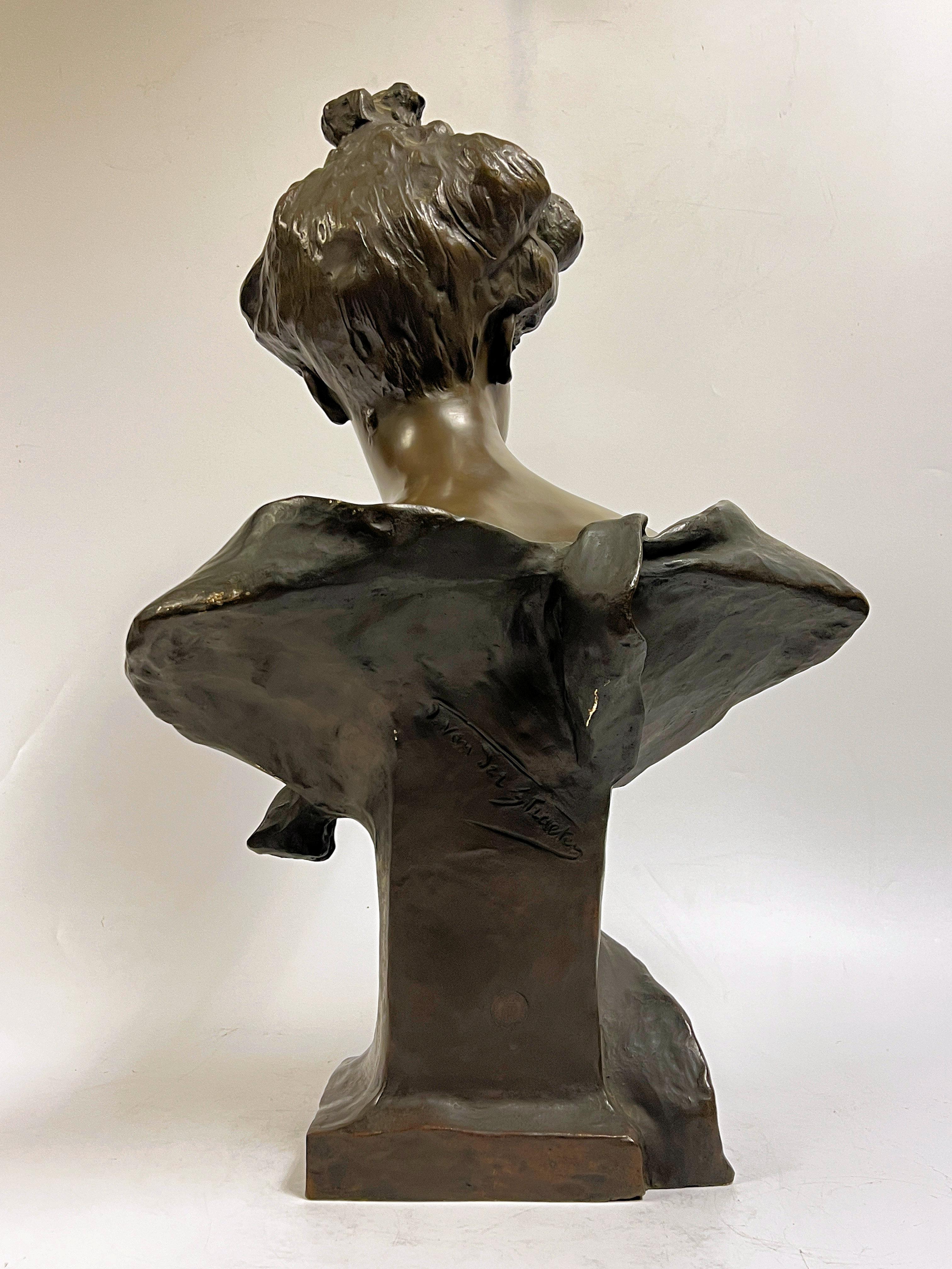 Jugendstil-Büste einer weiblichen Bronzebüste aus Bronze von George van der Straeten (1856-1928) im Angebot 2