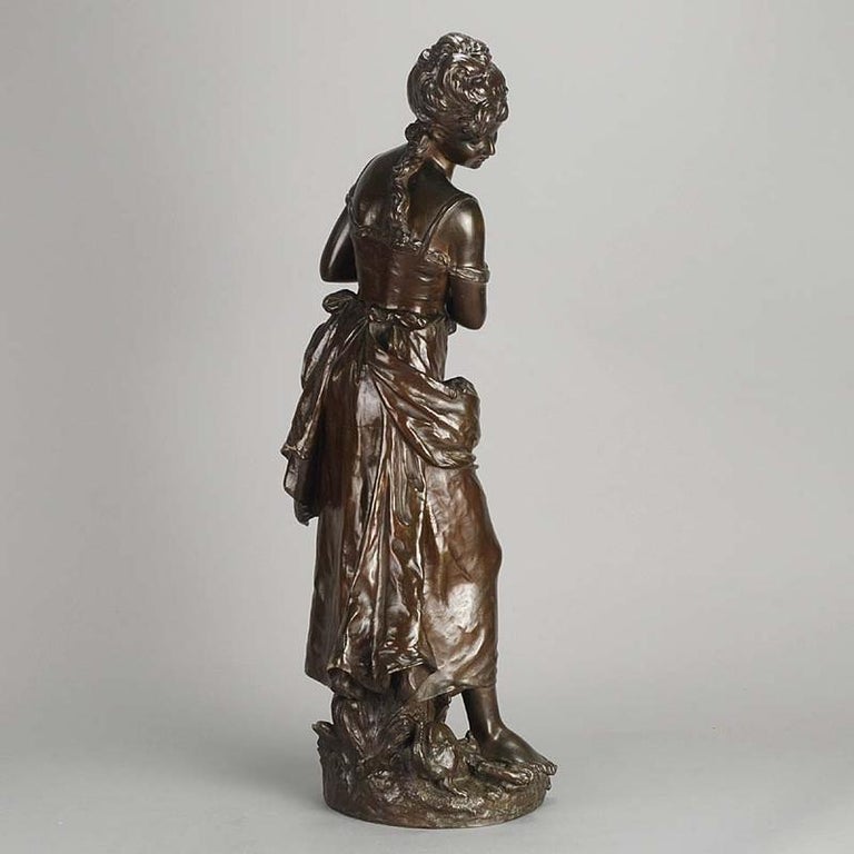 French Art Nouveau Bronze 'Femme avec Chat' by Hippolyte Moreau For Sale