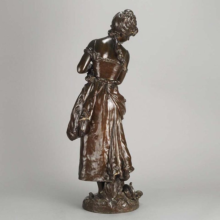 Cast Art Nouveau Bronze 'Femme avec Chat' by Hippolyte Moreau For Sale
