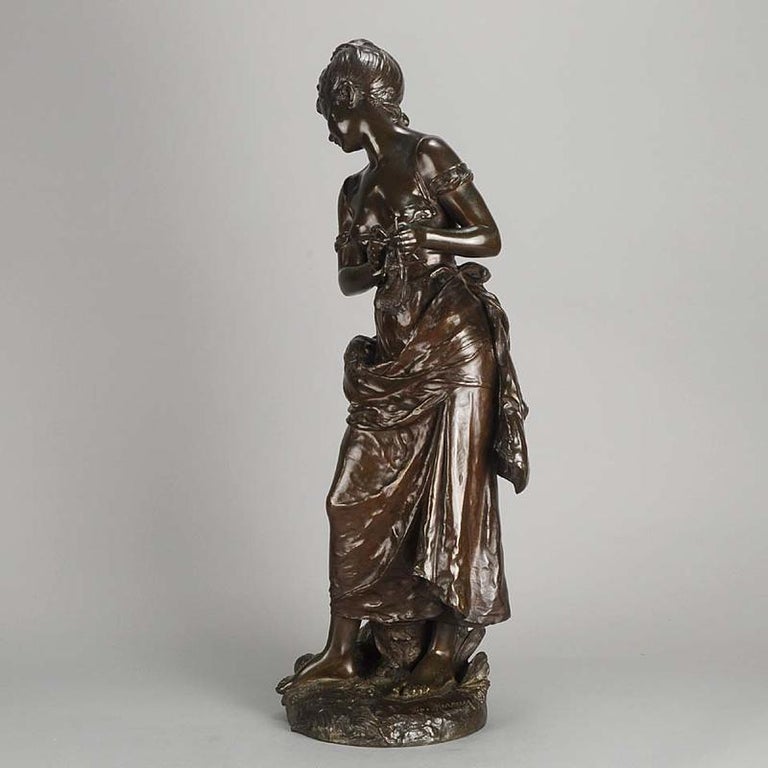 Art Nouveau Bronze 'Femme avec Chat' by Hippolyte Moreau For Sale 1
