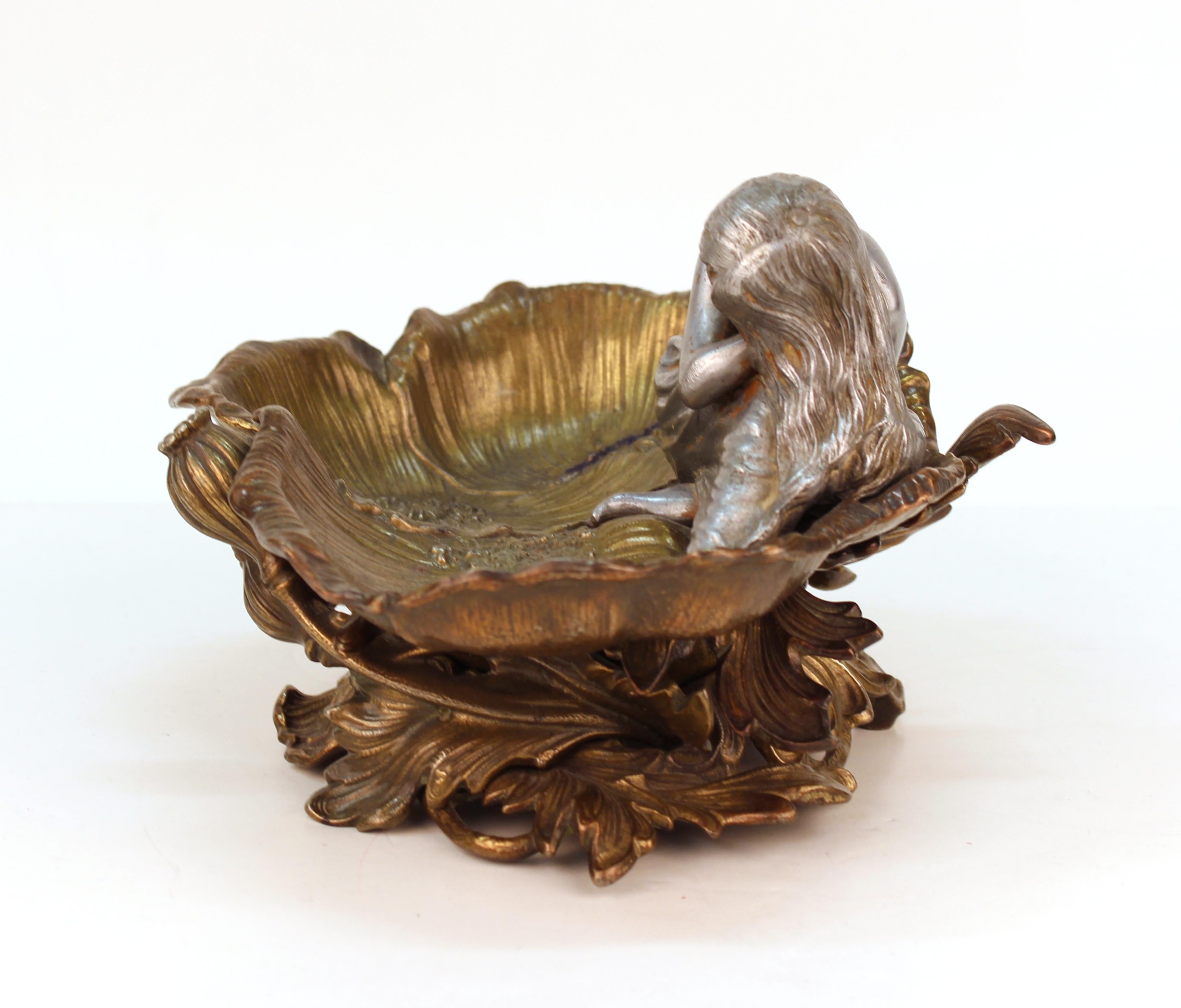 European Art Nouveau Bronze Figural Card Tray or Vide-Poche with Nymph