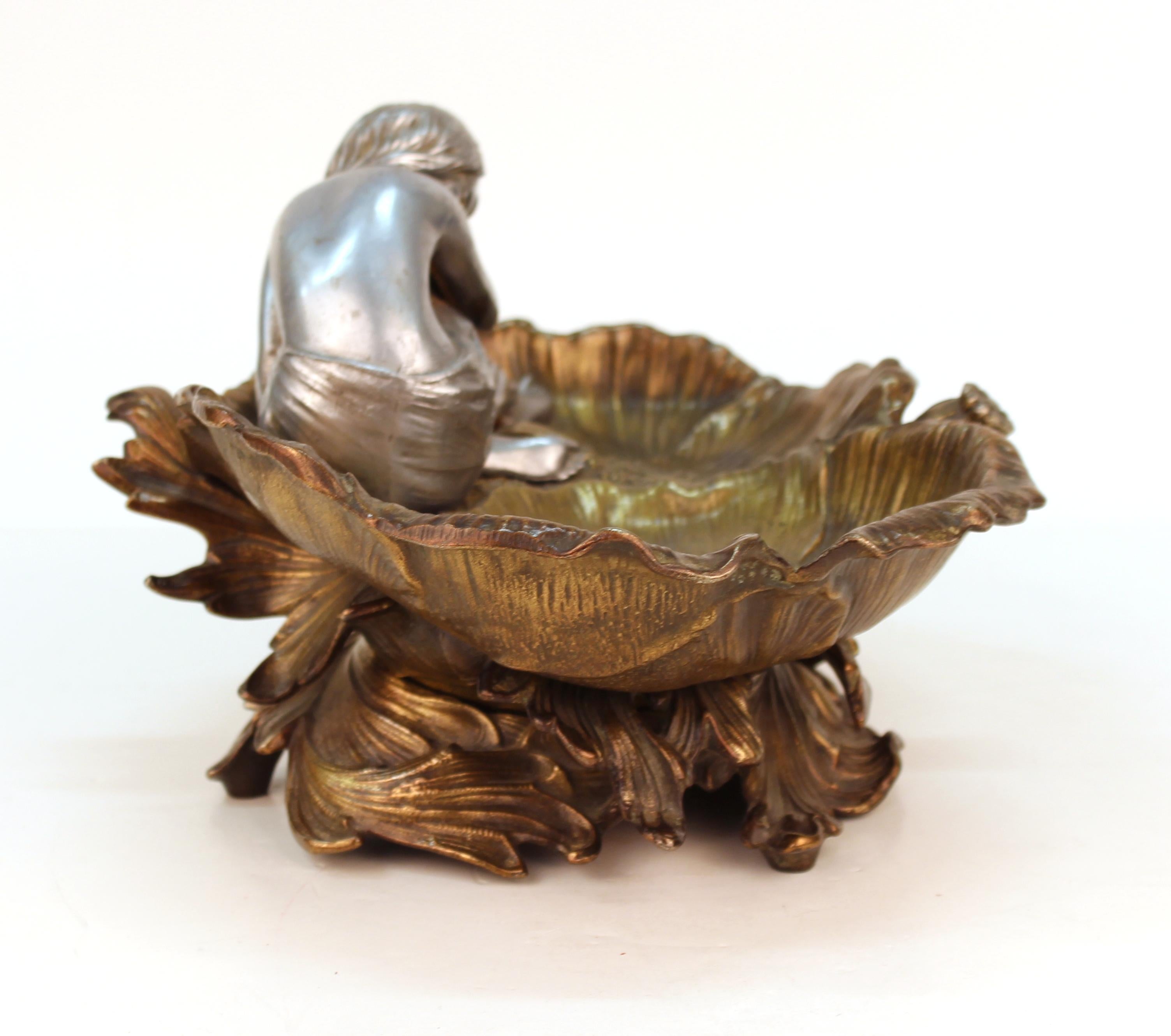 20th Century Art Nouveau Bronze Figural Card Tray or Vide-Poche with Nymph