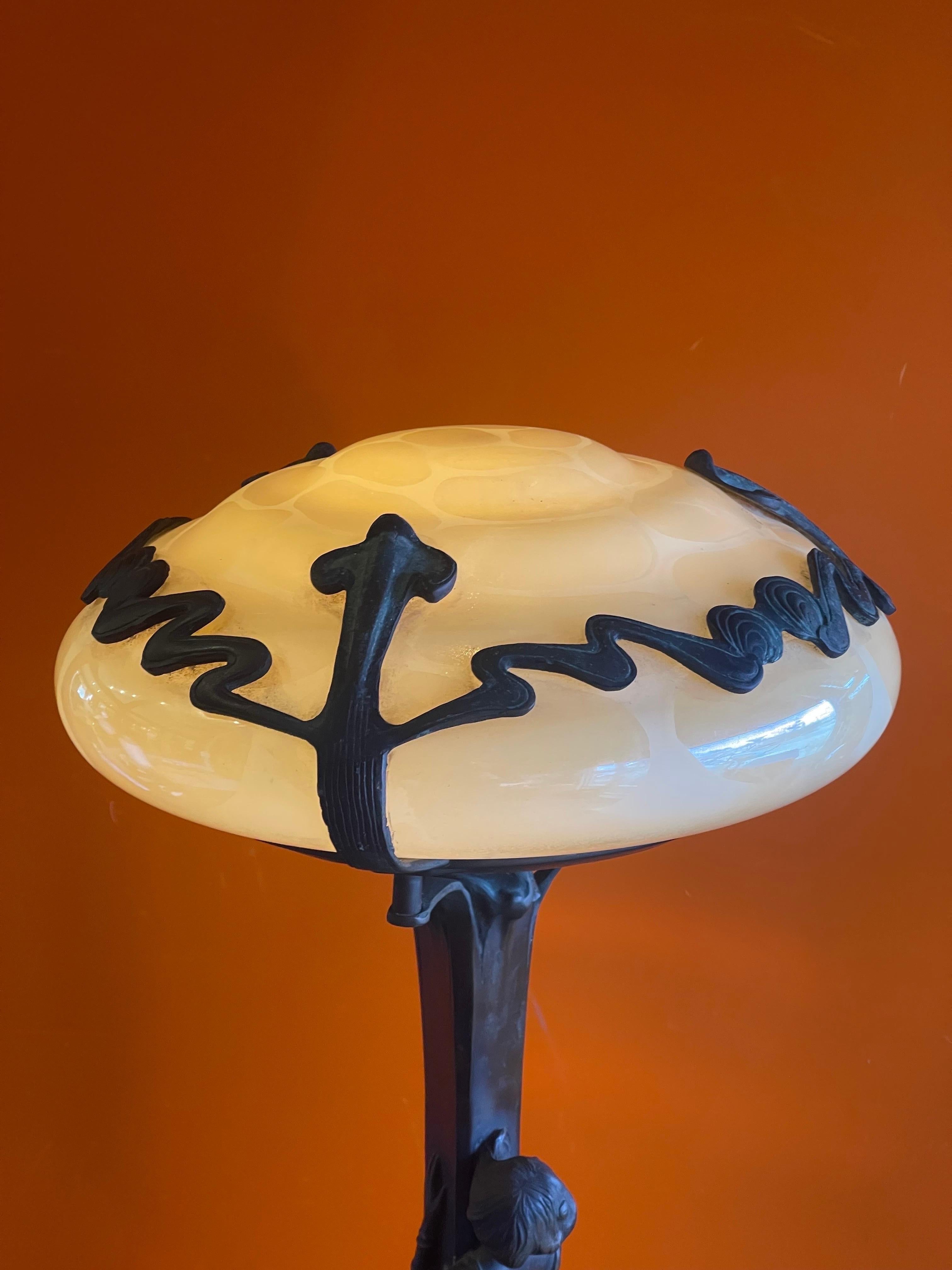 Art Nouveau Bronze Figurative Table Lamp with Globe After Gustav Gurschner 4
