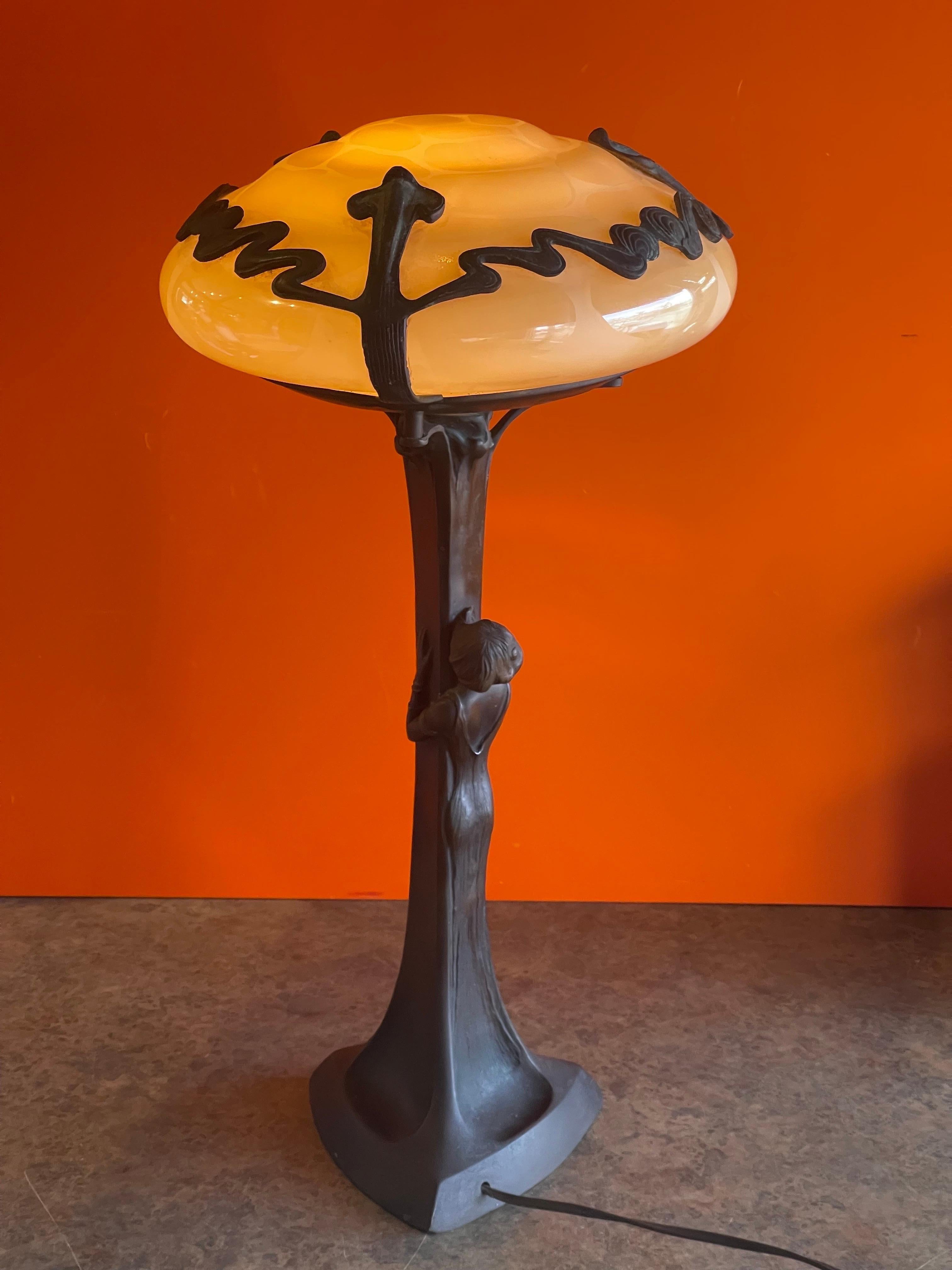 Art Nouveau Bronze Figurative Table Lamp with Globe After Gustav Gurschner 13