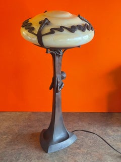 Art Nouveau Bronze Figurative Table Lamp with Globe After Gustav Gurschner