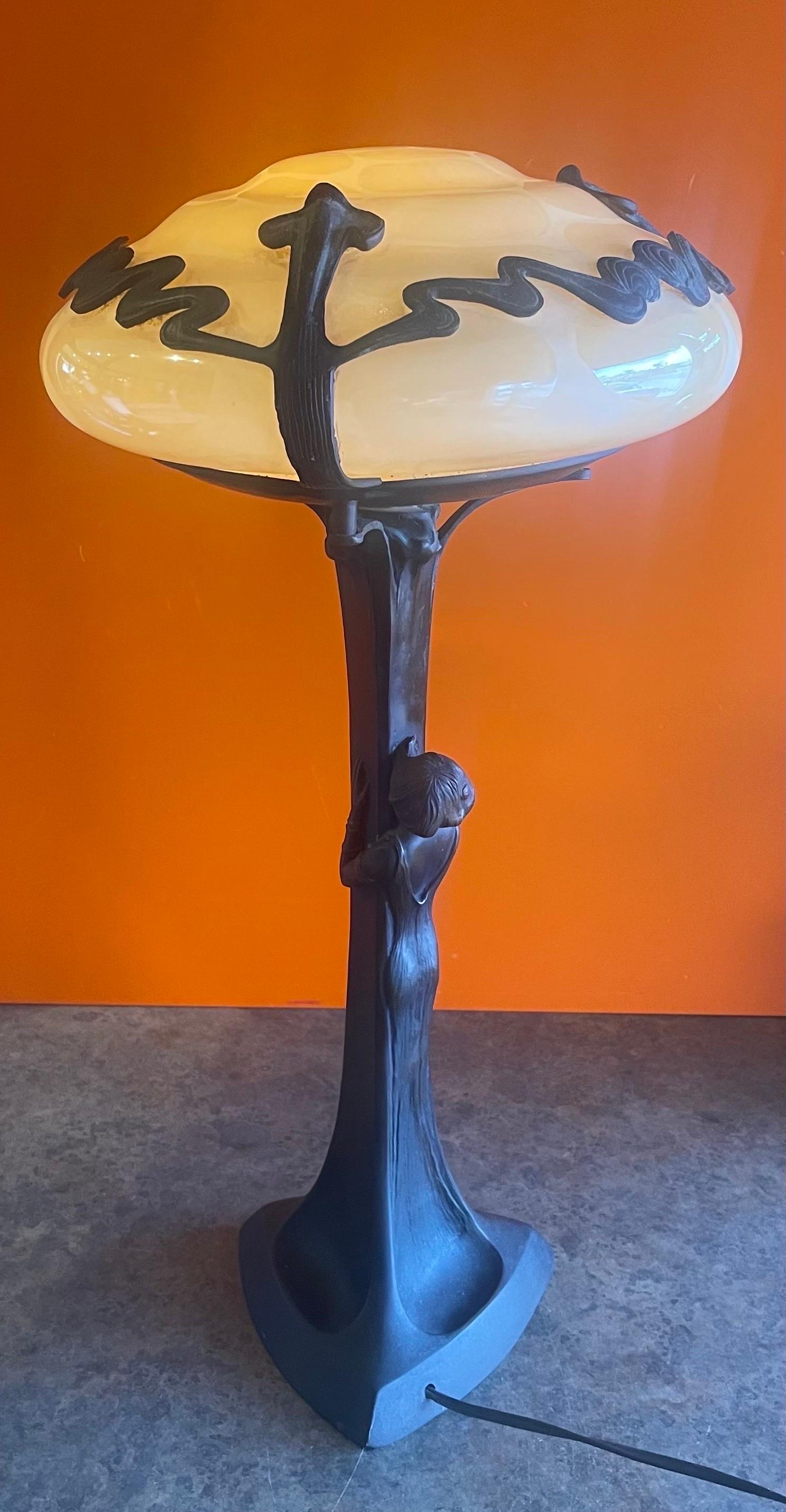 Cast Art Nouveau Bronze Figurative Table Lamp with Globe After Gustav Gurschner
