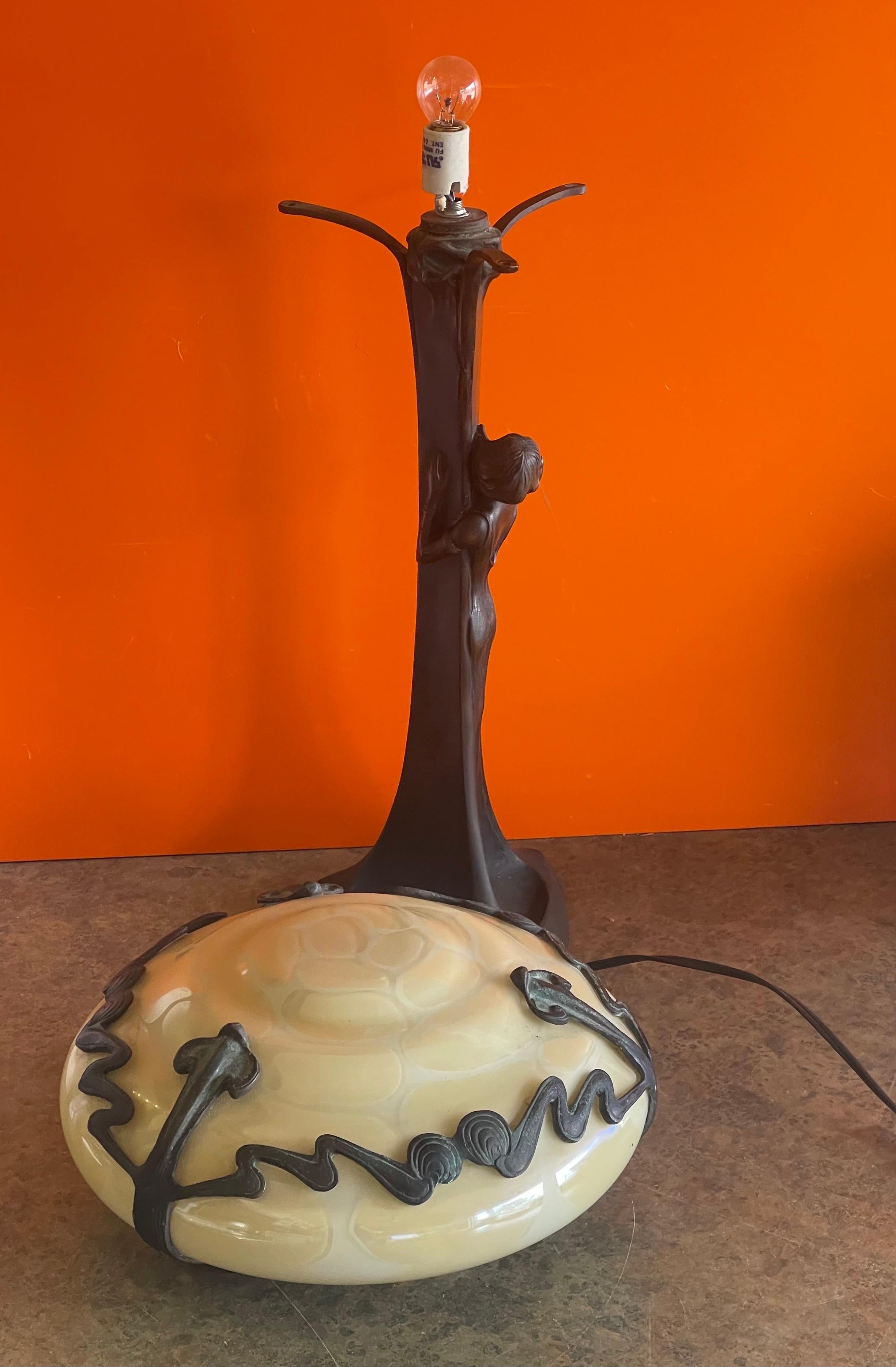 20th Century Art Nouveau Bronze Figurative Table Lamp with Globe After Gustav Gurschner