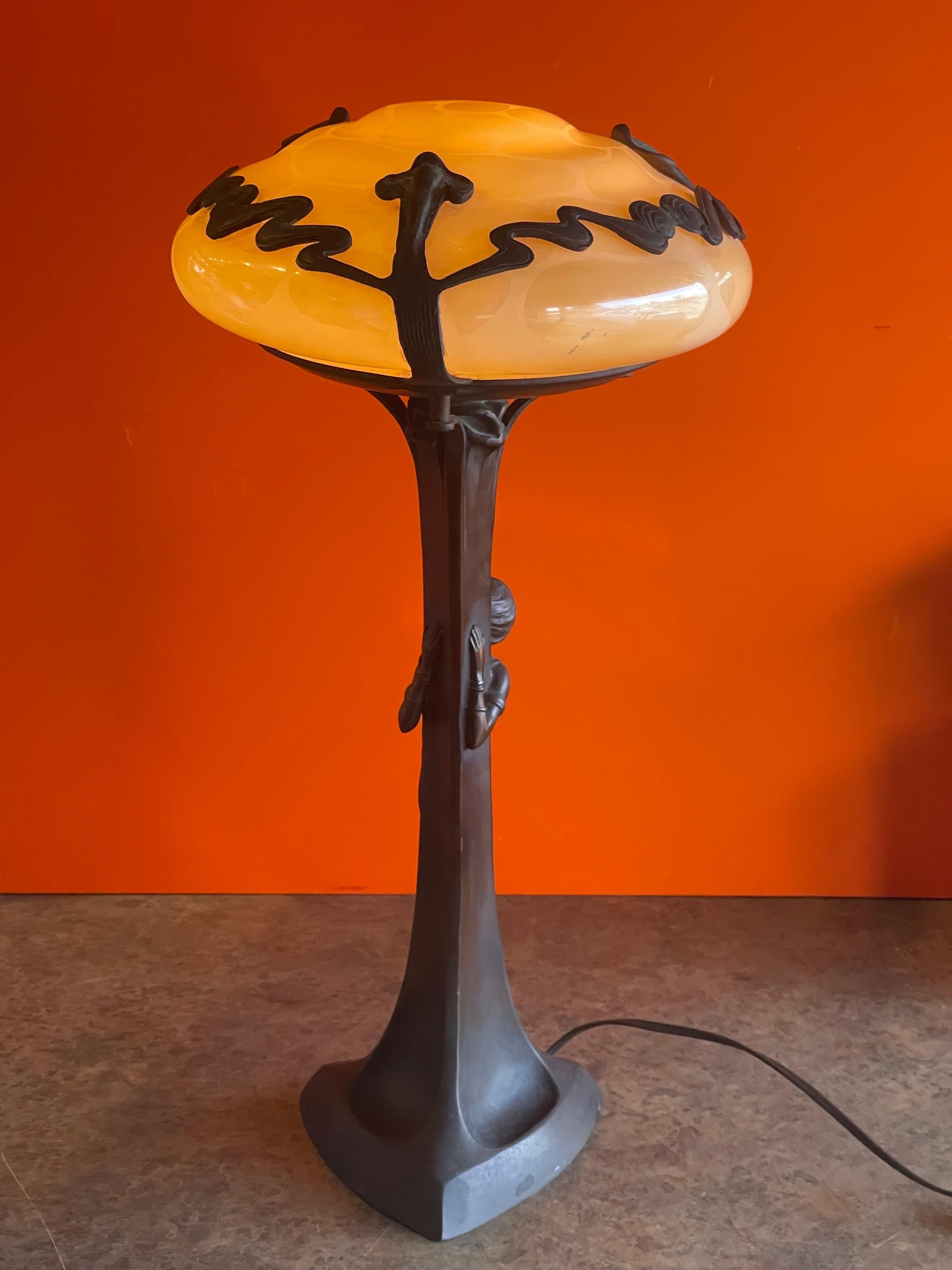Art Nouveau Bronze Figurative Table Lamp with Globe After Gustav Gurschner 2