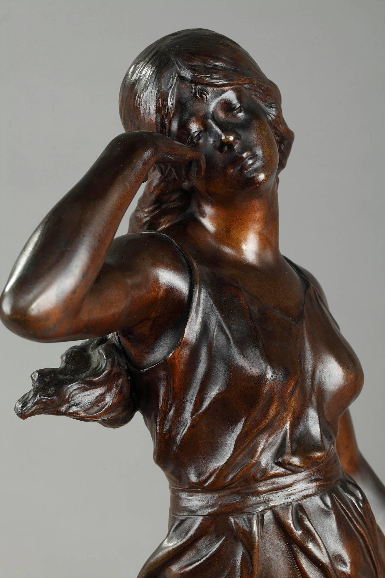 Art nouveau Figure en bronze Art Nouveau La nuit par Julien Caussé