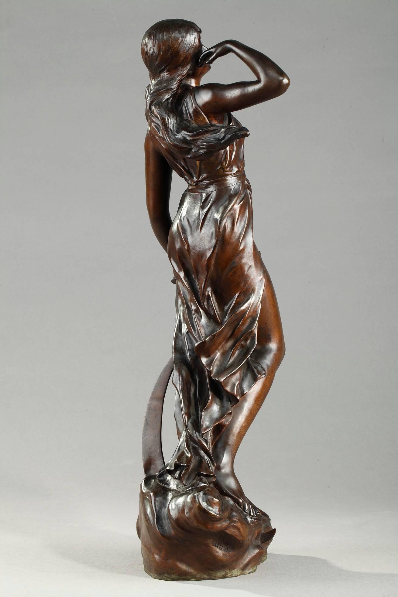 Français Figure en bronze Art Nouveau La nuit par Julien Caussé
