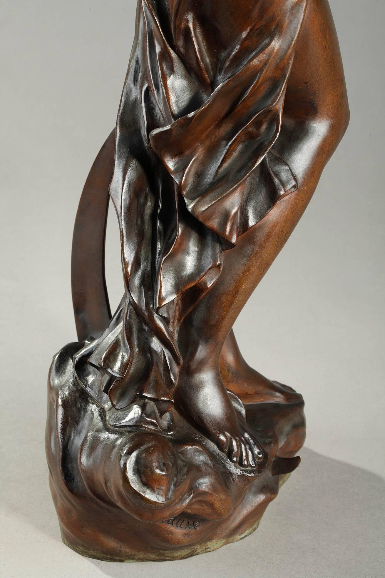 Patiné Figure en bronze Art Nouveau La nuit par Julien Caussé