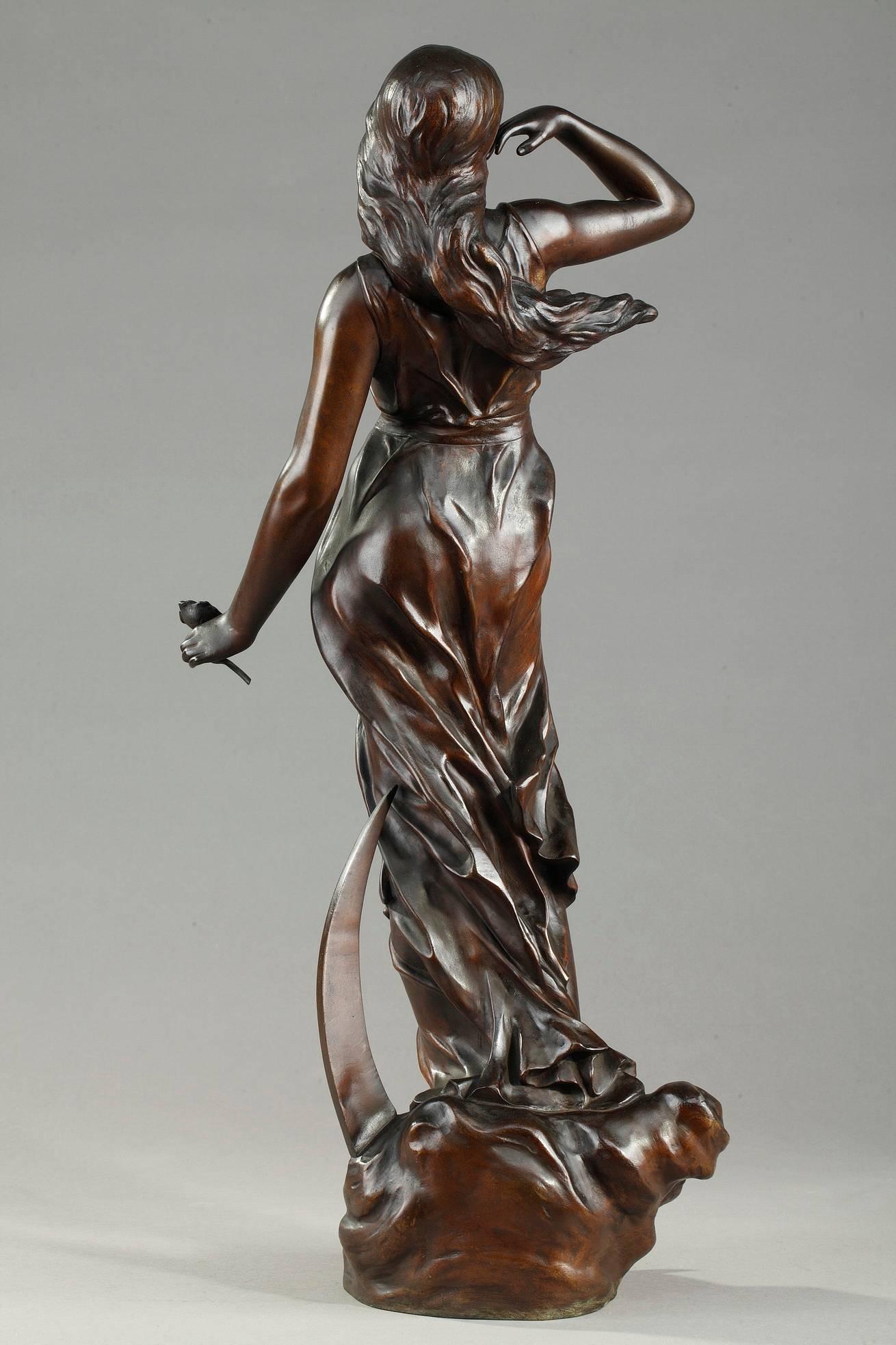 Figure en bronze Art Nouveau La nuit par Julien Caussé Bon état à Paris, FR