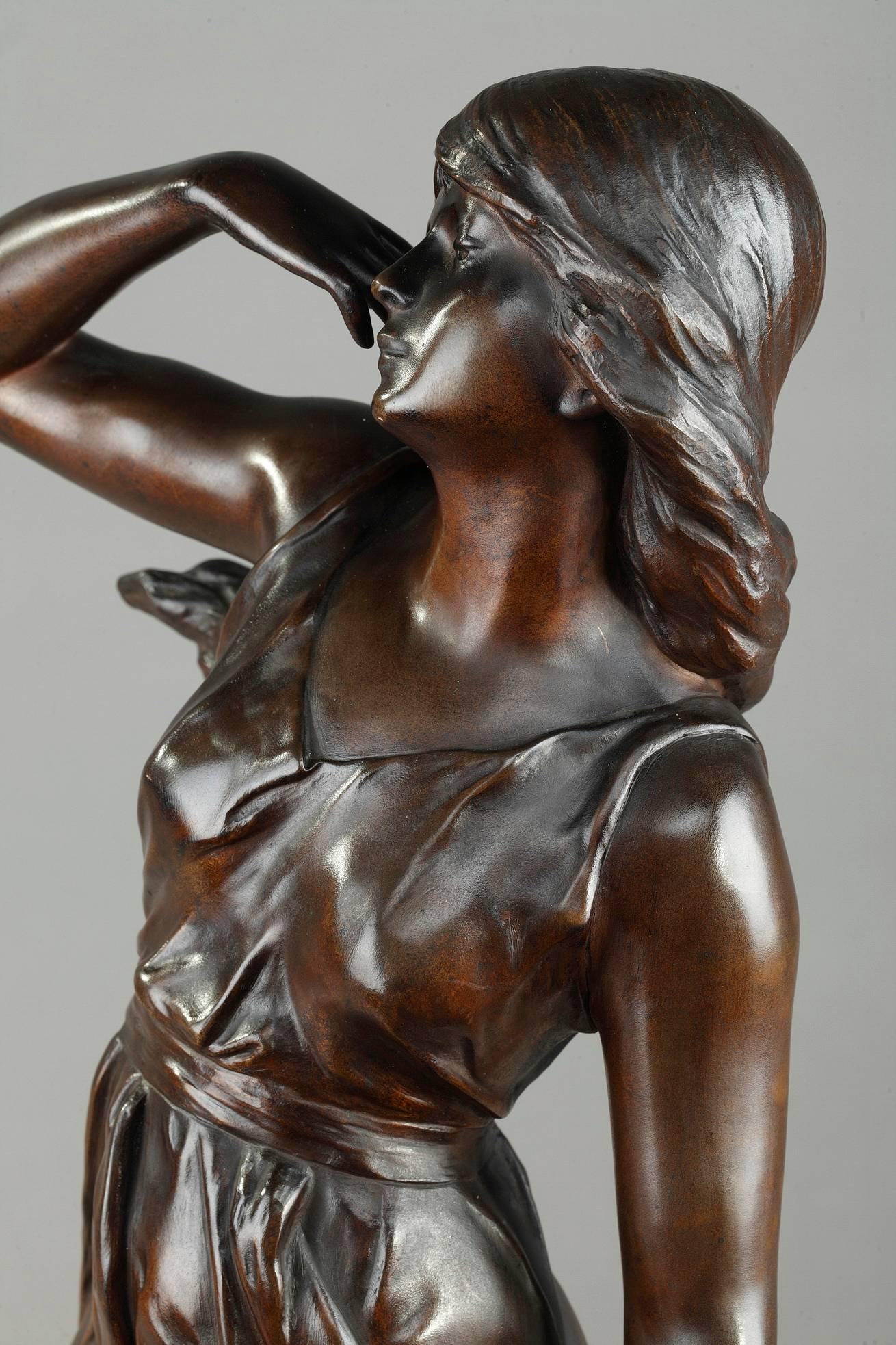 XIXe siècle Figure en bronze Art Nouveau La nuit par Julien Caussé
