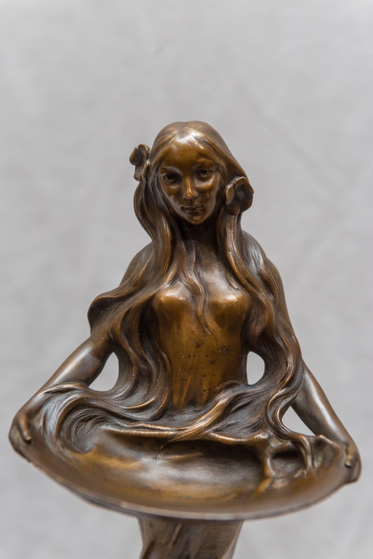 Art Nouveau Bronze Figure of a Young Maiden Holding a Tray 