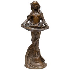 Art Nouveau Bronze Figure of a Young Maiden Holding a Tray