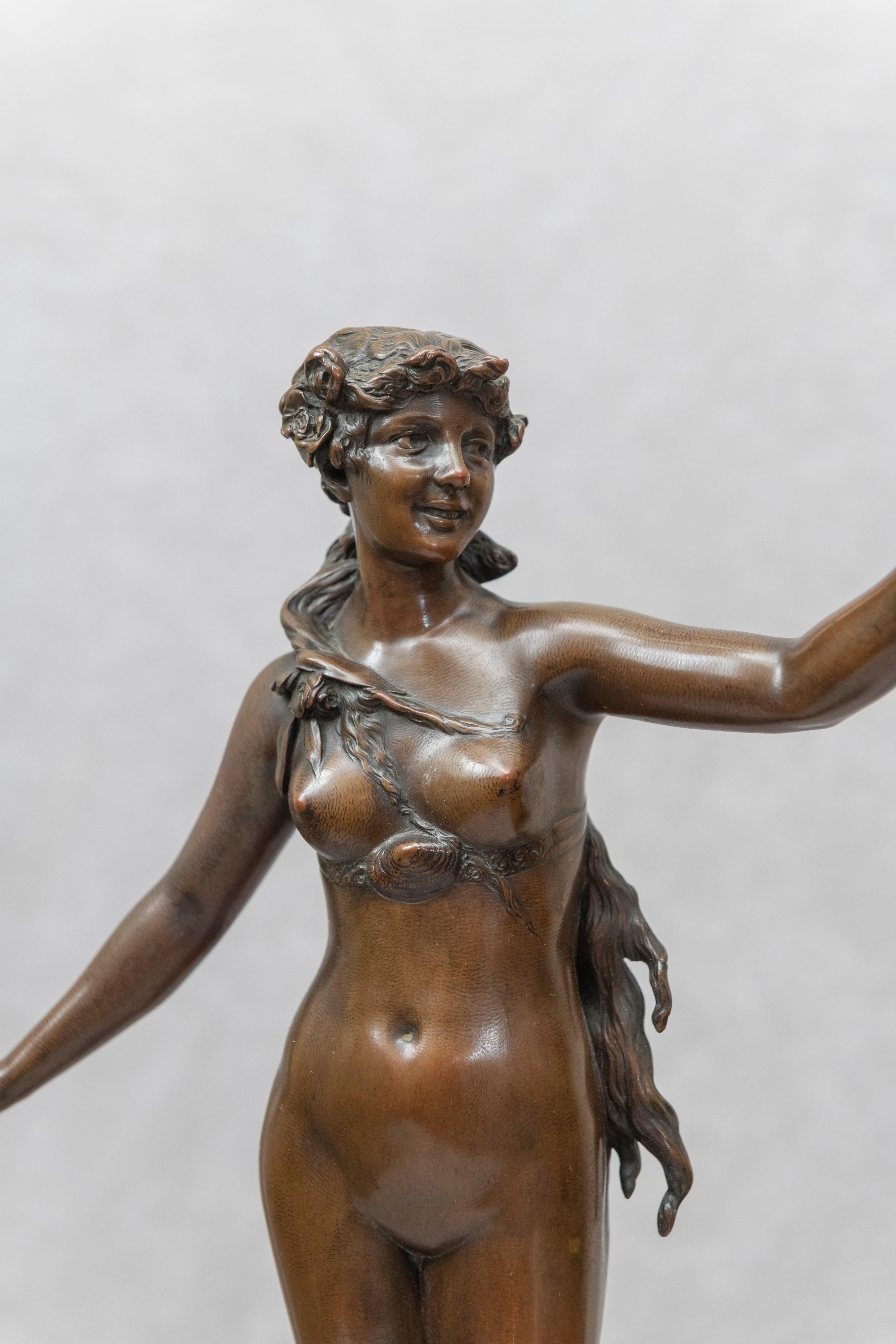 Hand-Crafted Art Nouveau Bronze Figure of Nude Maiden, German, circa 1900 For Sale