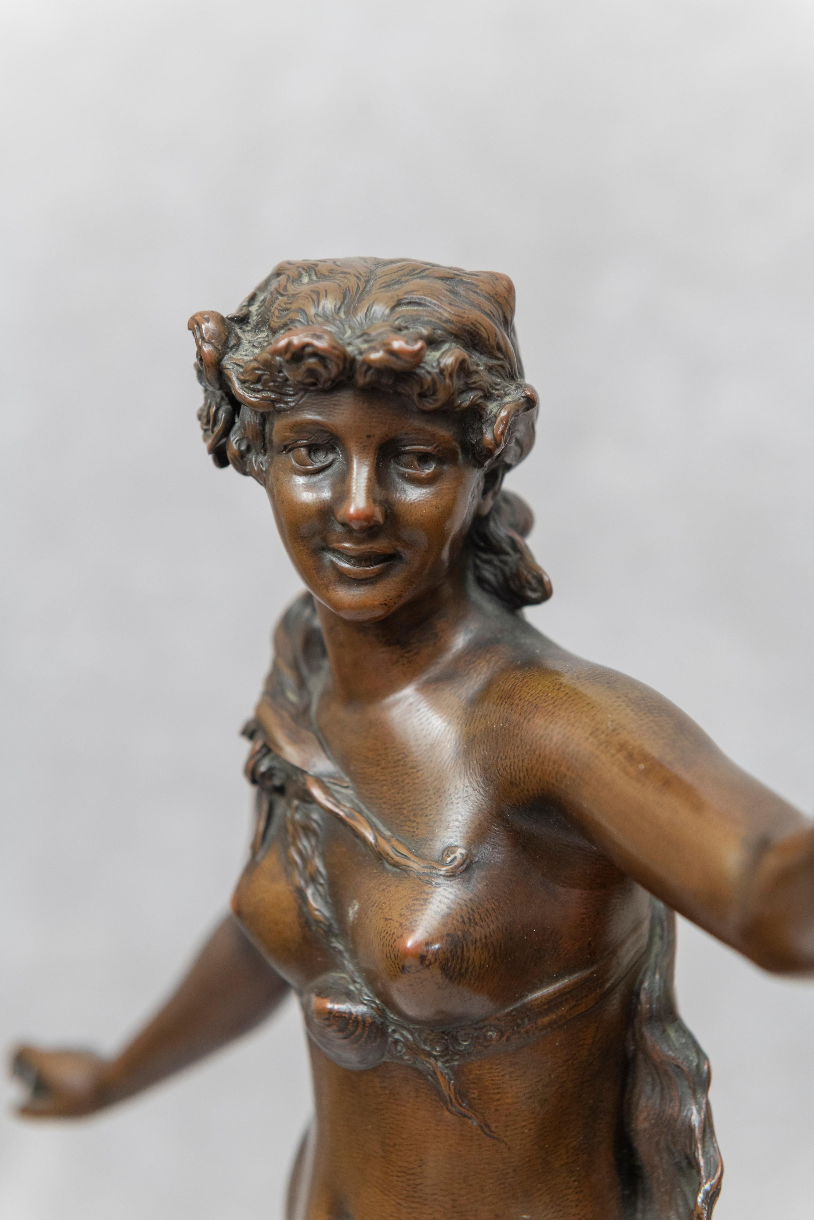 Jugendstil-Bronzefigur eines nackten Jungfrauen, Deutsch, um 1900 (20. Jahrhundert) im Angebot
