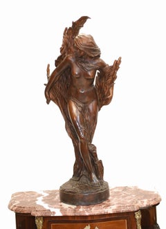Art Nouveau Bronze Figurine Naked Nude Female Statue