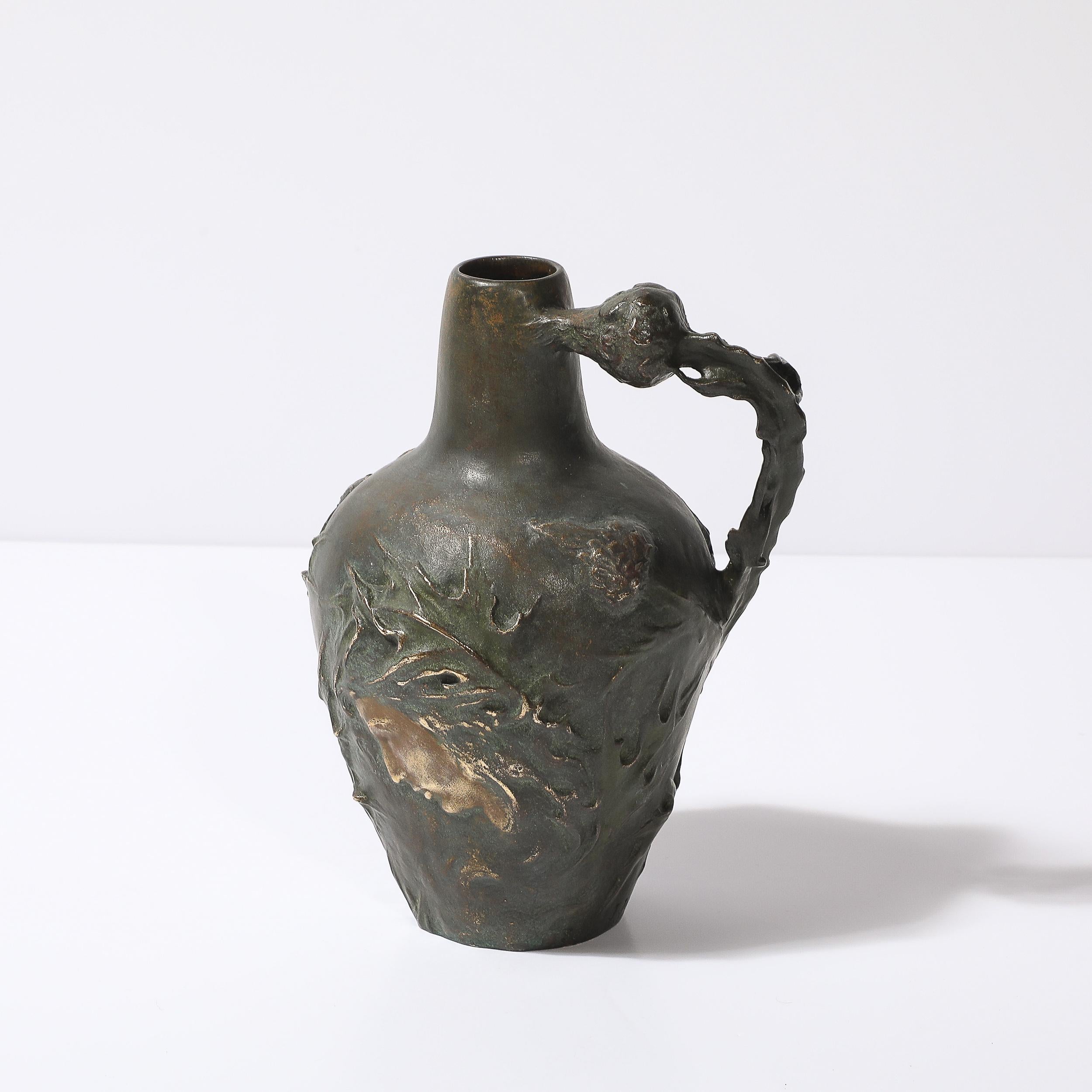 Fanciulla in bronzo Art Nouveau con cardo mariano firmata Jeanne Jozon in vendita 5