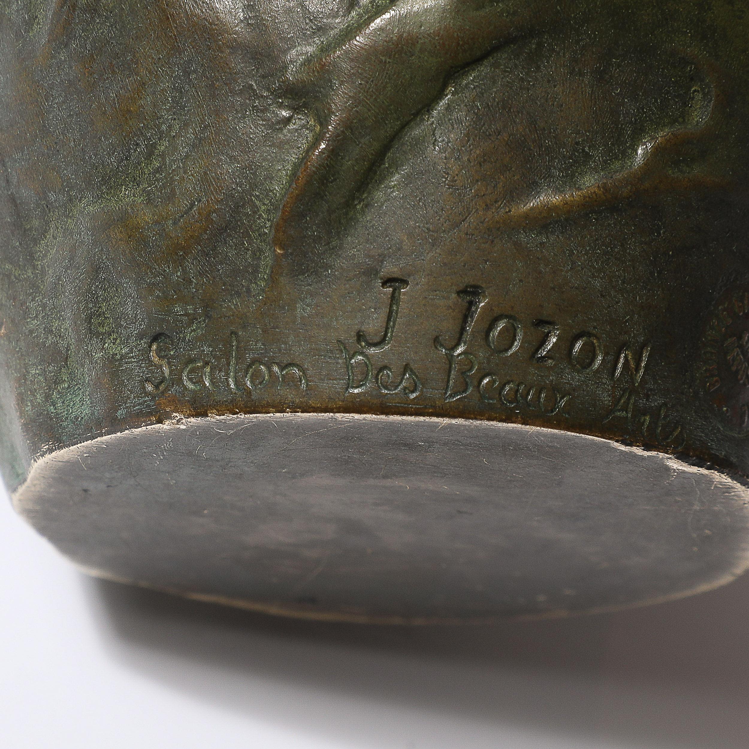 Fanciulla in bronzo Art Nouveau con cardo mariano firmata Jeanne Jozon in vendita 6