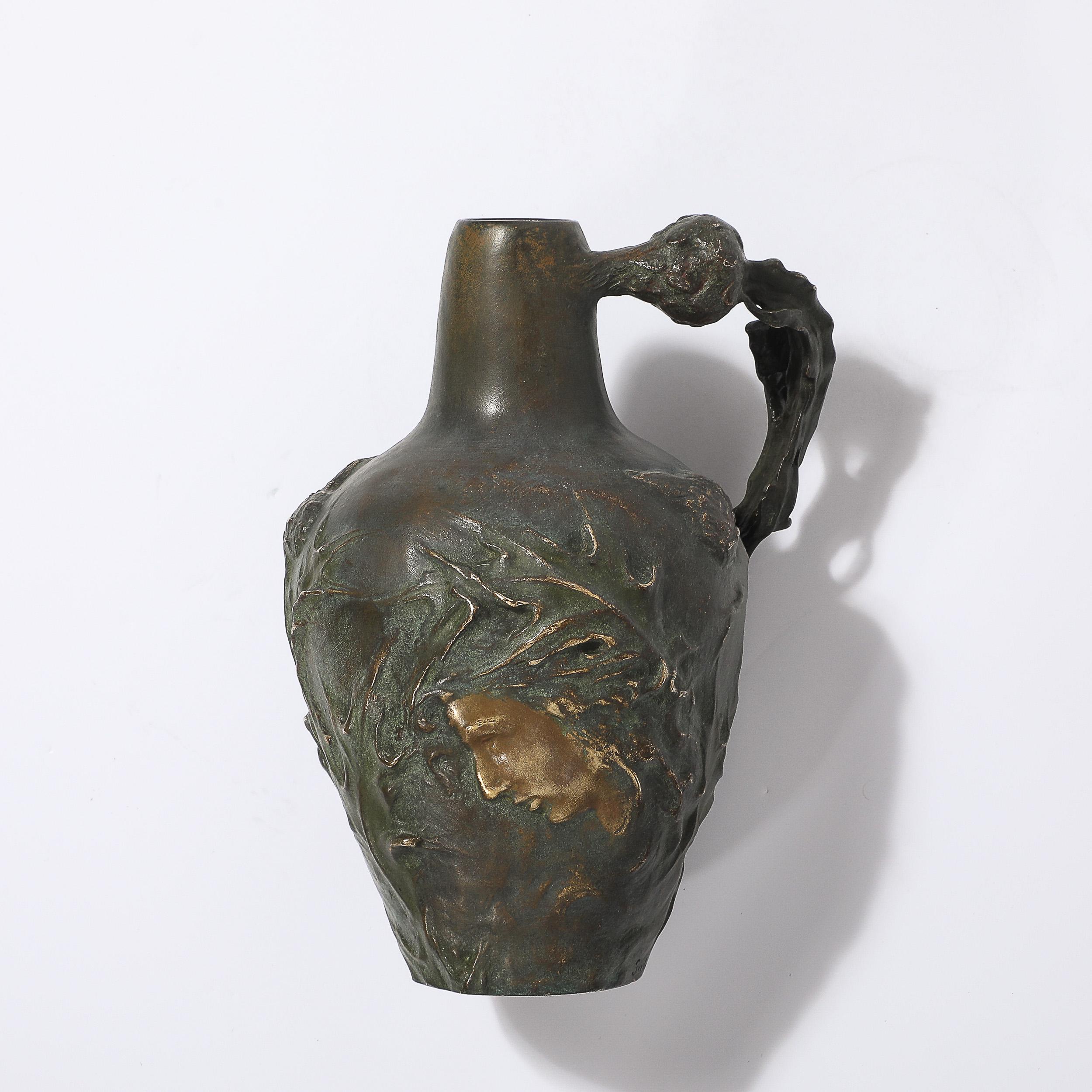 Fanciulla in bronzo Art Nouveau con cardo mariano firmata Jeanne Jozon in vendita 10