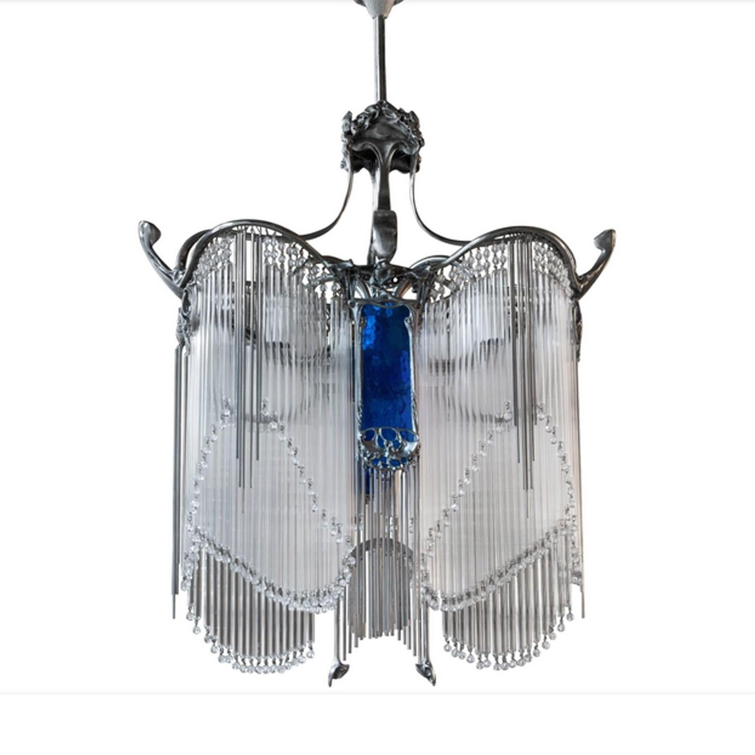 Contemporary Art Nouveau Bronze Guimard Chandelier For Sale