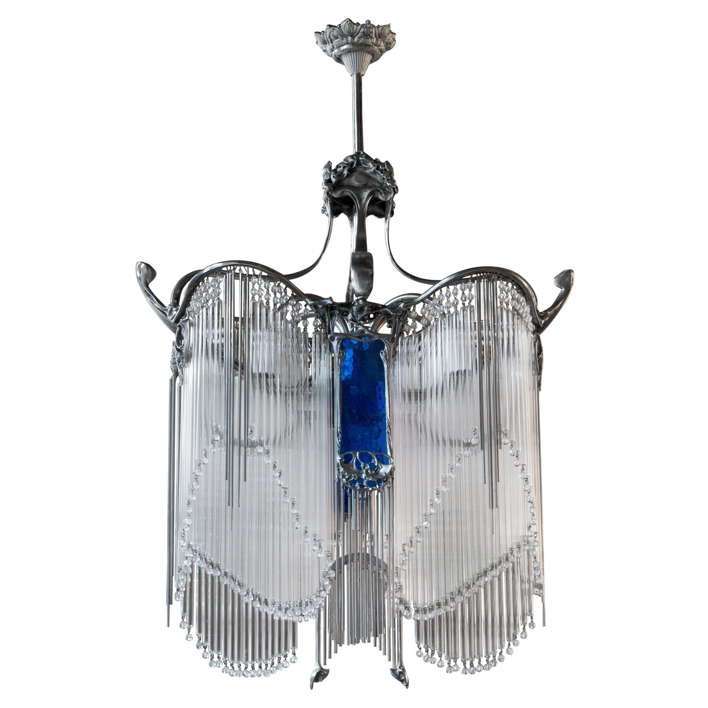 Art Nouveau Bronze Guimard Chandelier For Sale