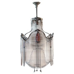 Art Nouveau Bronze Hector Guimard Chandelier with Nickel Finish