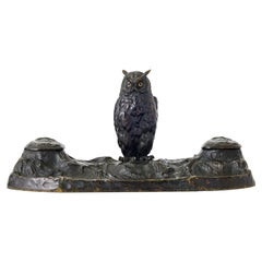 Art Nouveau Bronze Inkwell with an Owl