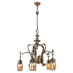 Art Nouveau Bronze schillernde Schatten Kronleuchter