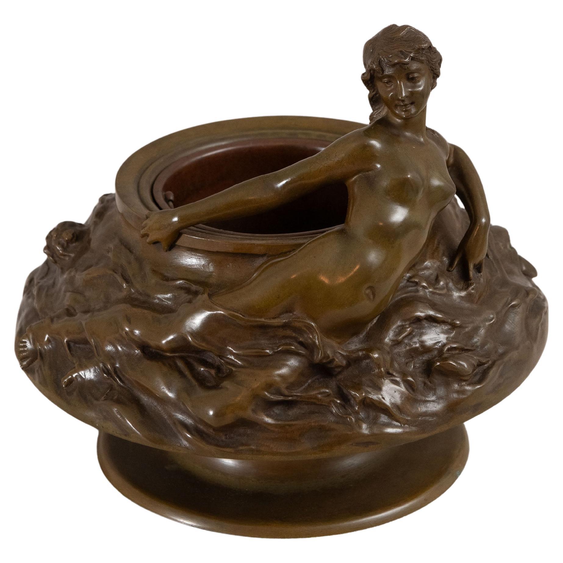 Giardiniera in bronzo Art Nouveau, con nudo, Noel Ruffier, francese (1847-1921)